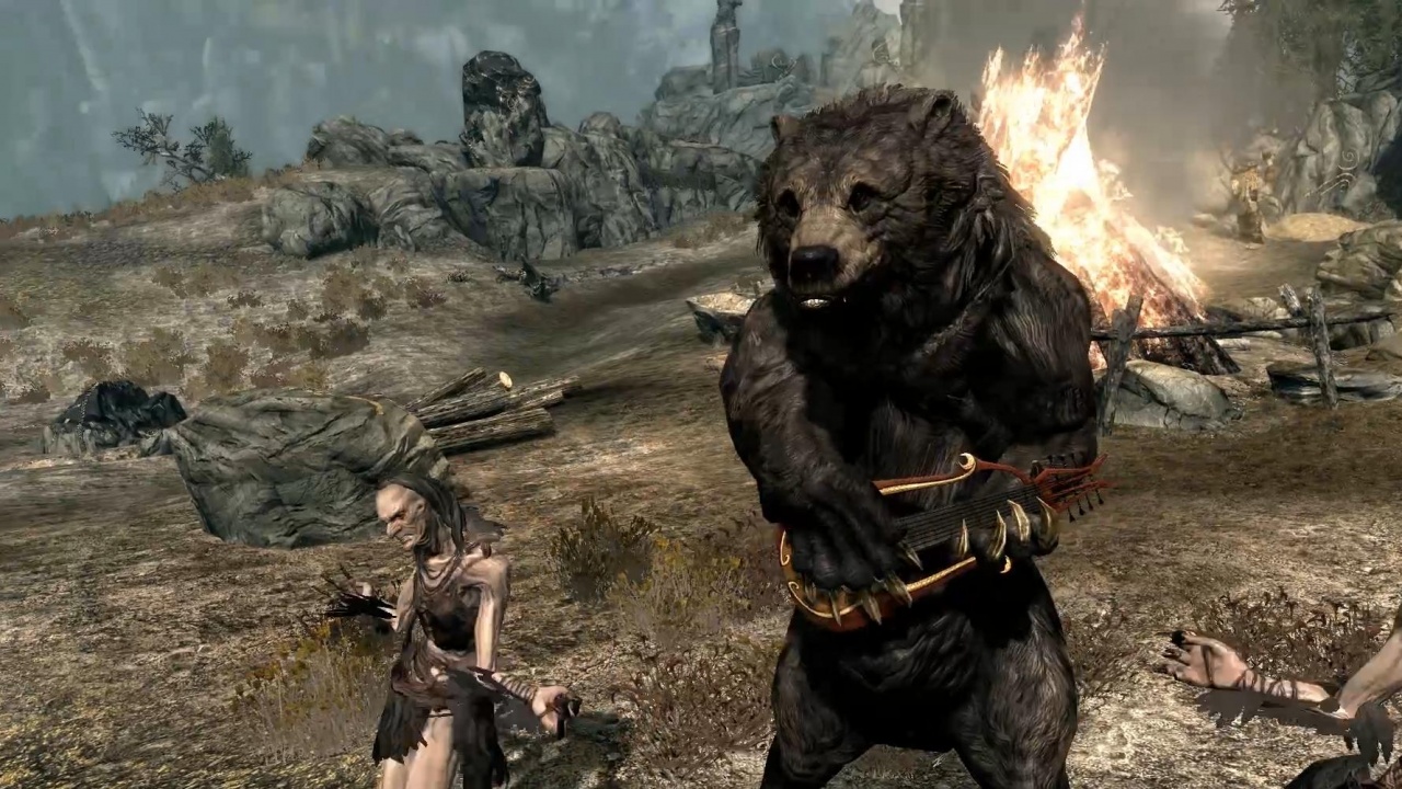 Skyrim — Медведь играющий на лютне и танцующие варажеи.
